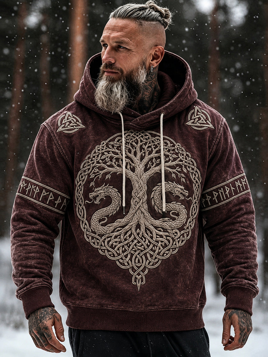 Mansvintage mysig hoodie med vikingainspirerat keltiskt mönster