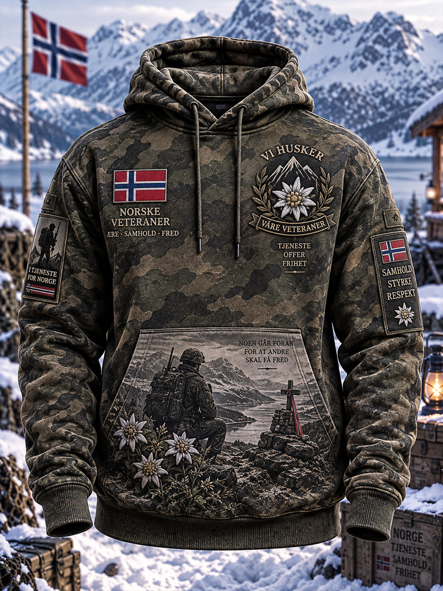 Grafisk hettegenser for menn med militærtema for veteraner