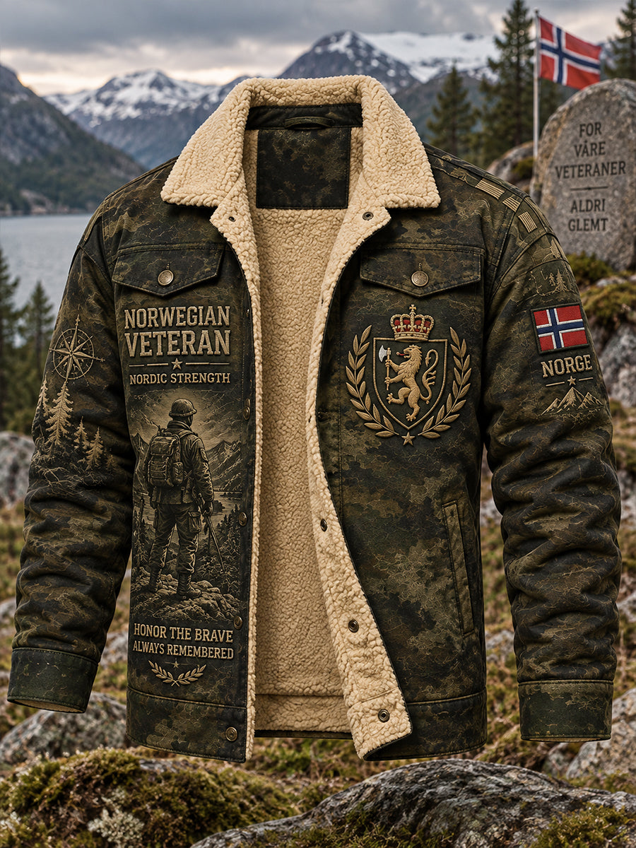 Fleecetrinnet herrejakke med minnetrykk til militærveteraner
