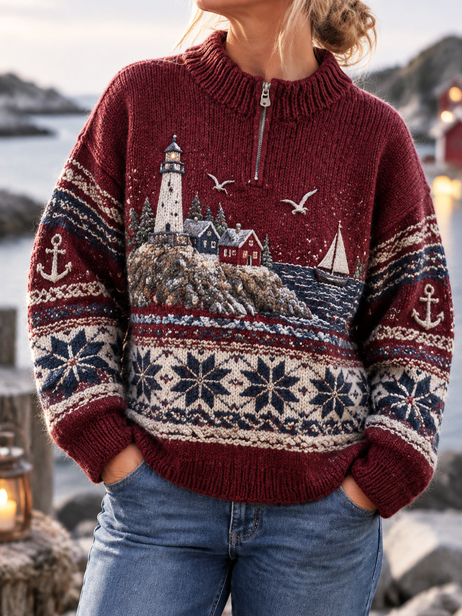 Damsveter i nordisk vintagestil med kustkultur och Färöarna-motiv