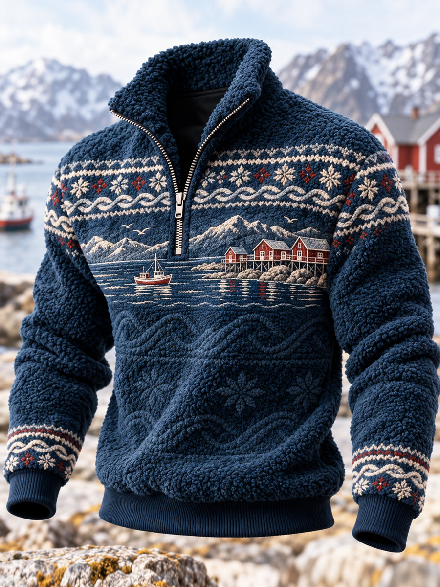 Retro nordiskt kustinspirerat flanelltröja med Fair Isle-mönster
