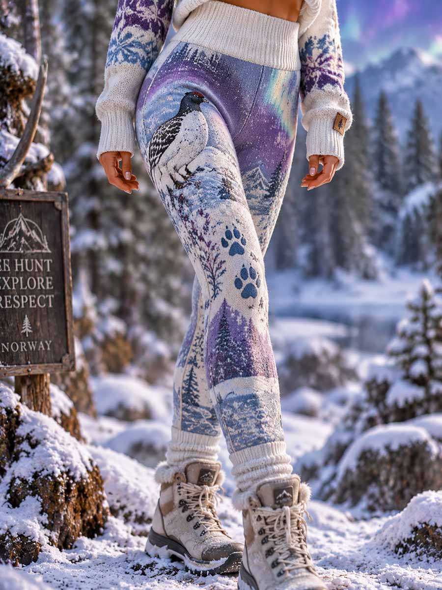 Dameleggings med retrojaktmotiv og mønster